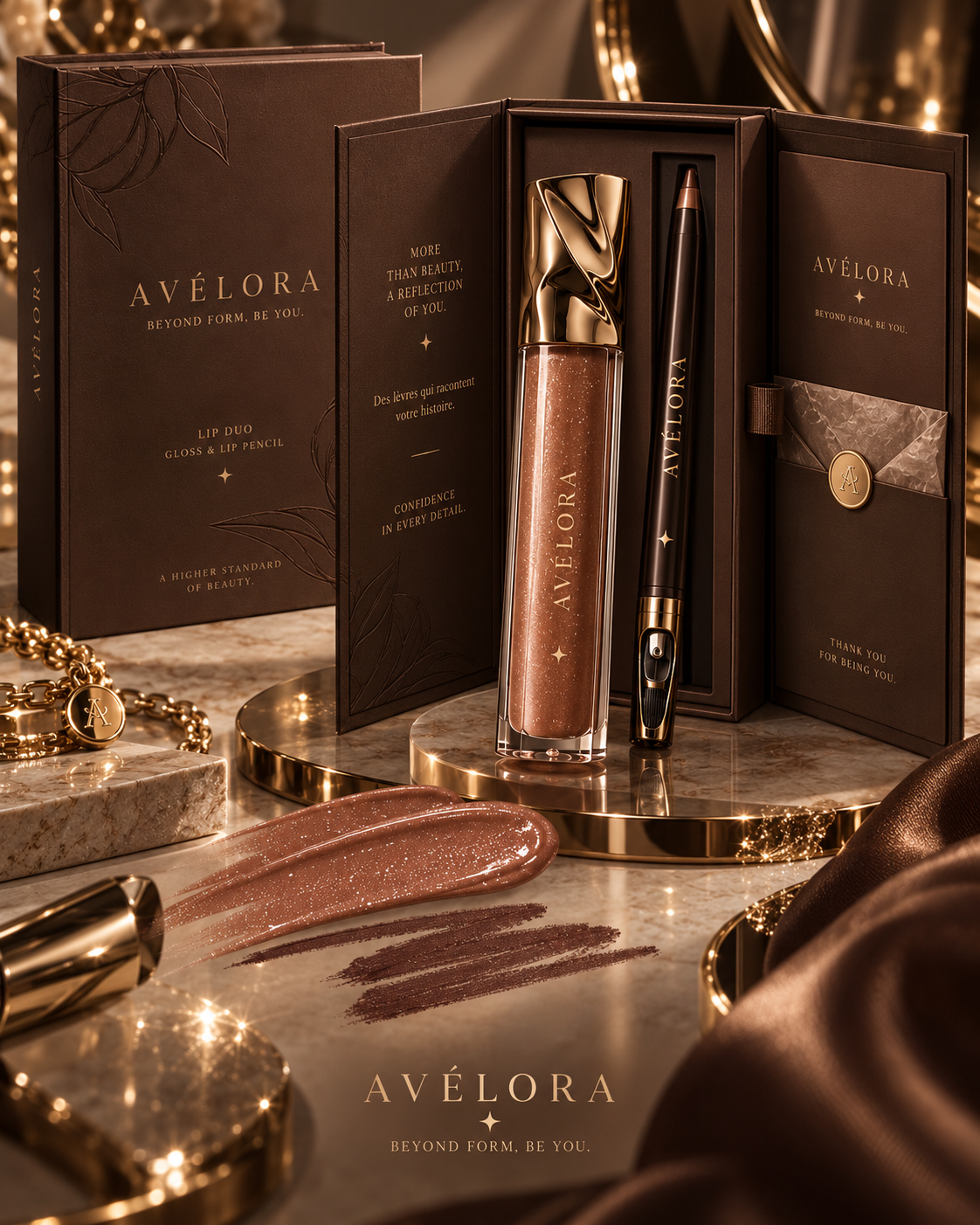 AVÉLORA Signature Nude — Duo Gloss & Crayon Lèvres