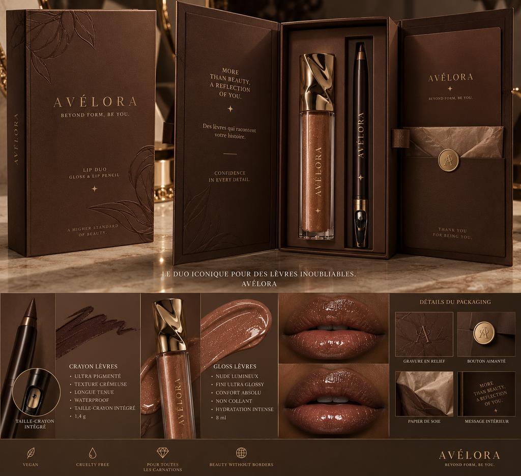 AVÉLORA Signature Nude — Duo Gloss & Crayon Lèvres