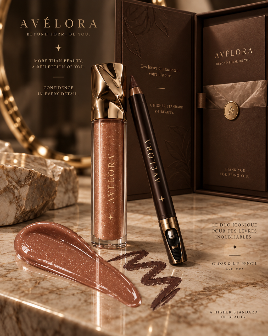AVÉLORA Signature Nude — Duo Gloss & Crayon Lèvres