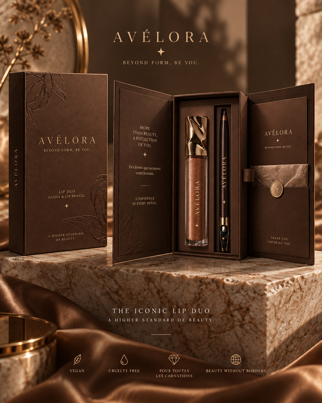 AVÉLORA Signature Nude — Duo Gloss & Crayon Lèvres