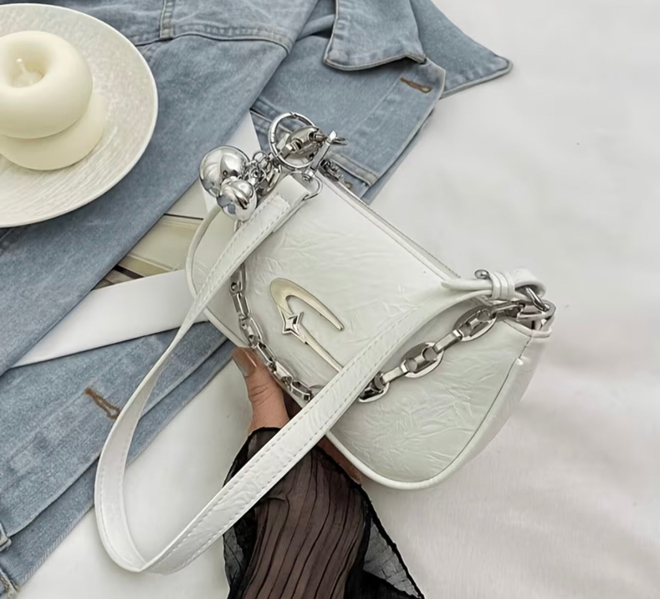 Sac Chaîne Plissé Blanc