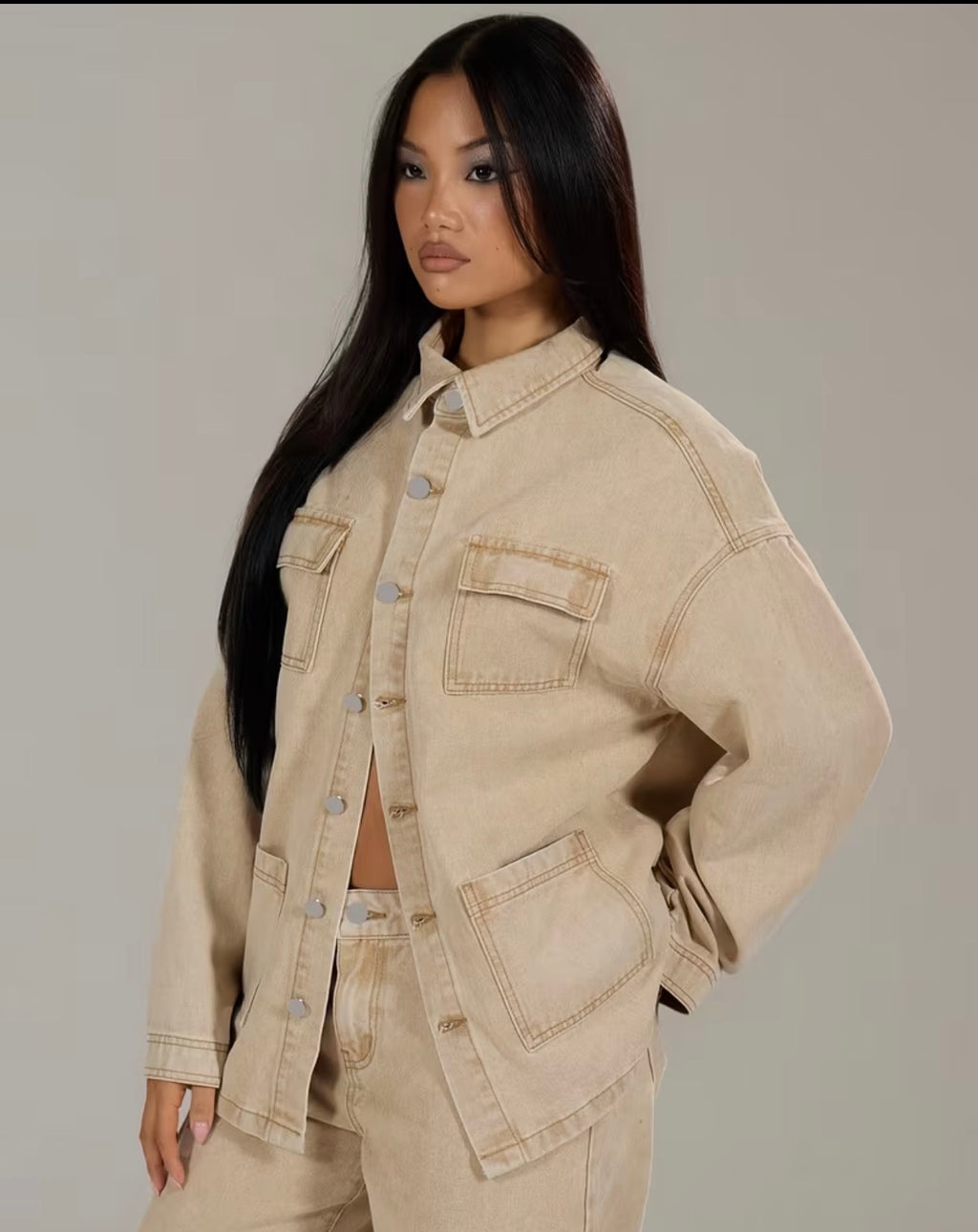 Veste Denim Kaki Élégance