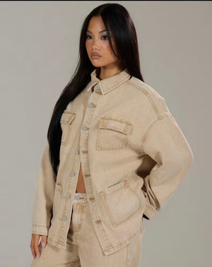 Veste Denim Kaki Élégance