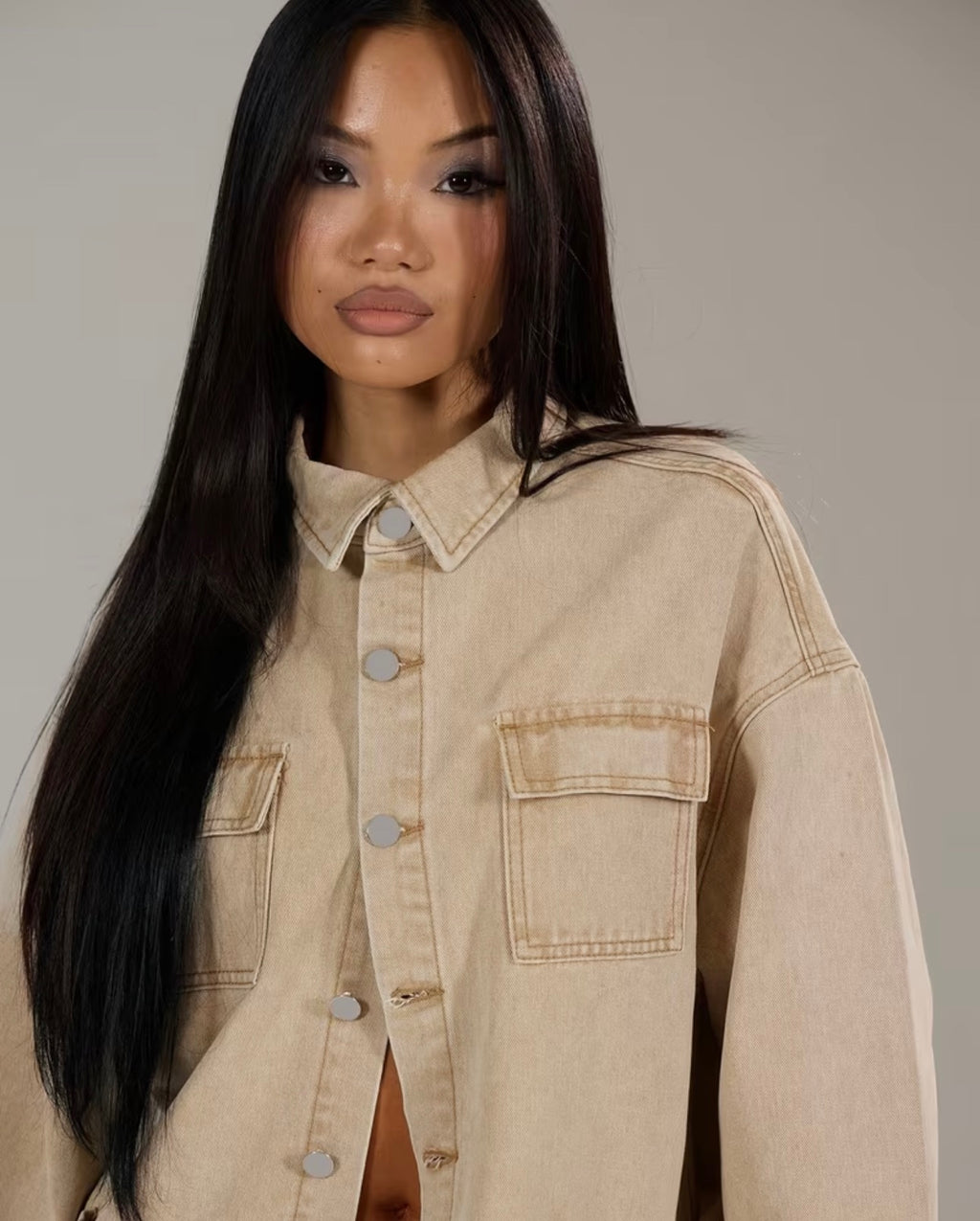 Veste Denim Kaki Élégance