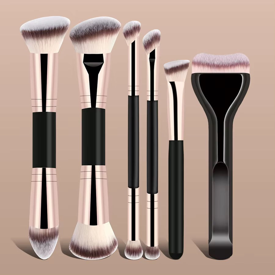 Lot de 6 pinceaux maquillage double embout – Manche métallique