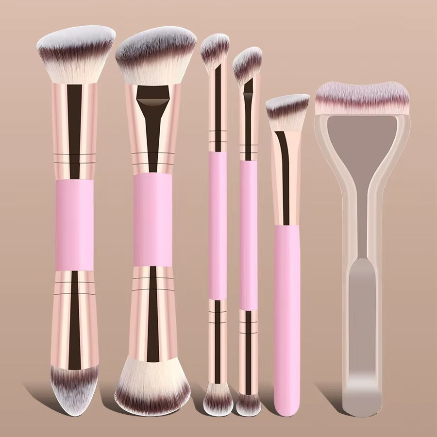 Lot de 6 pinceaux maquillage double embout – Manche métallique