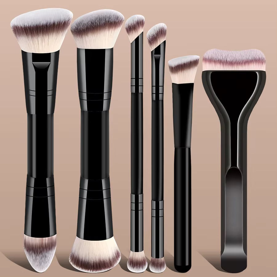 Lot de 6 pinceaux maquillage double embout – Manche métallique