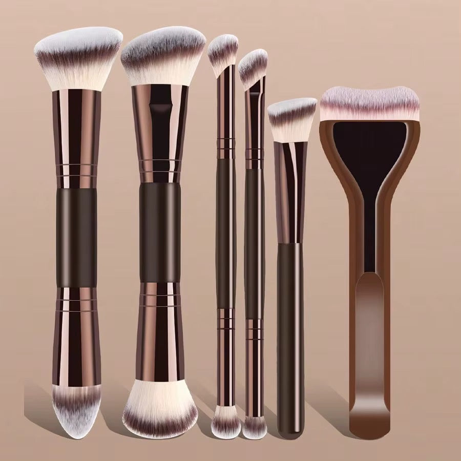 Lot de 6 pinceaux maquillage double embout – Manche métallique