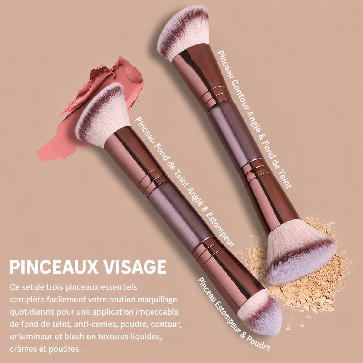 Lot de 6 pinceaux maquillage double embout – Manche métallique